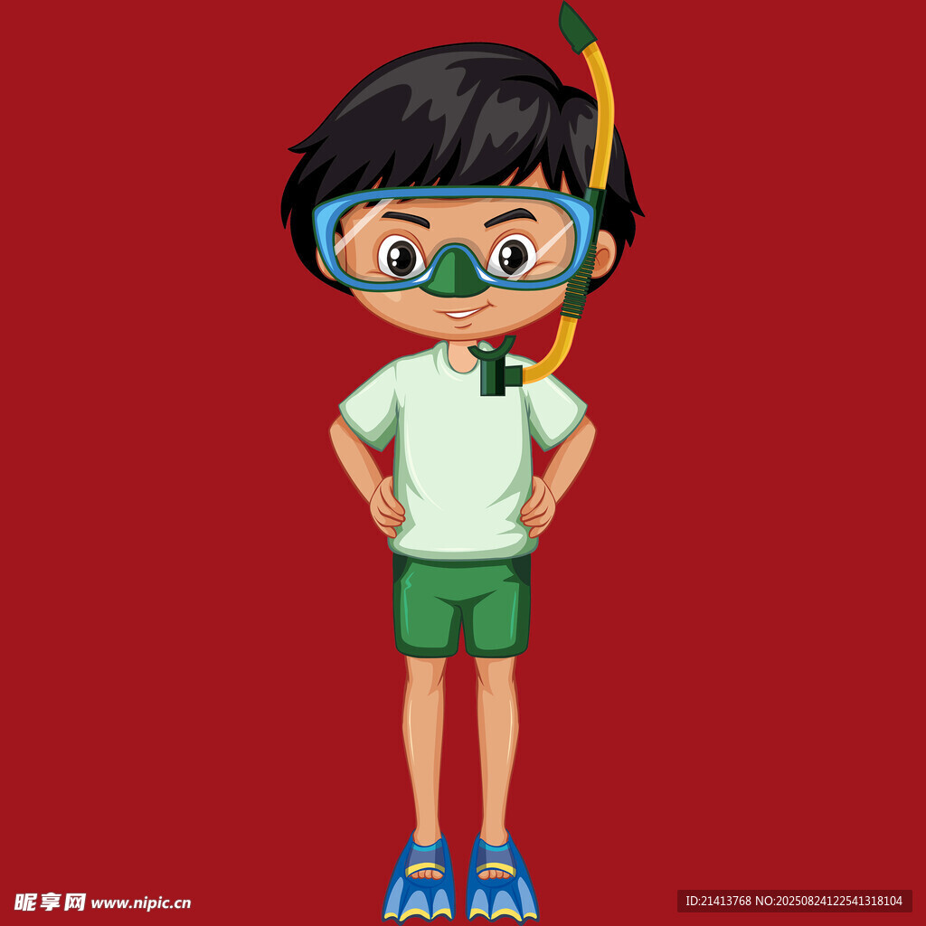戴潜水装备的可爱小男孩