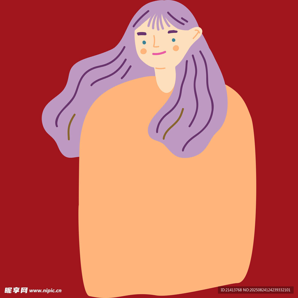 紫色长发女孩的惬意时刻
