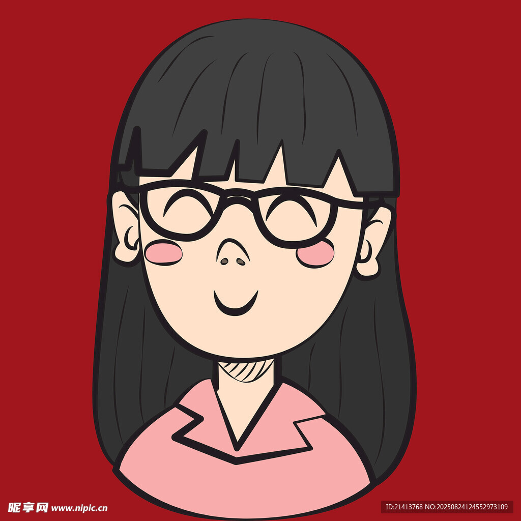 戴眼镜的微笑卡通女孩