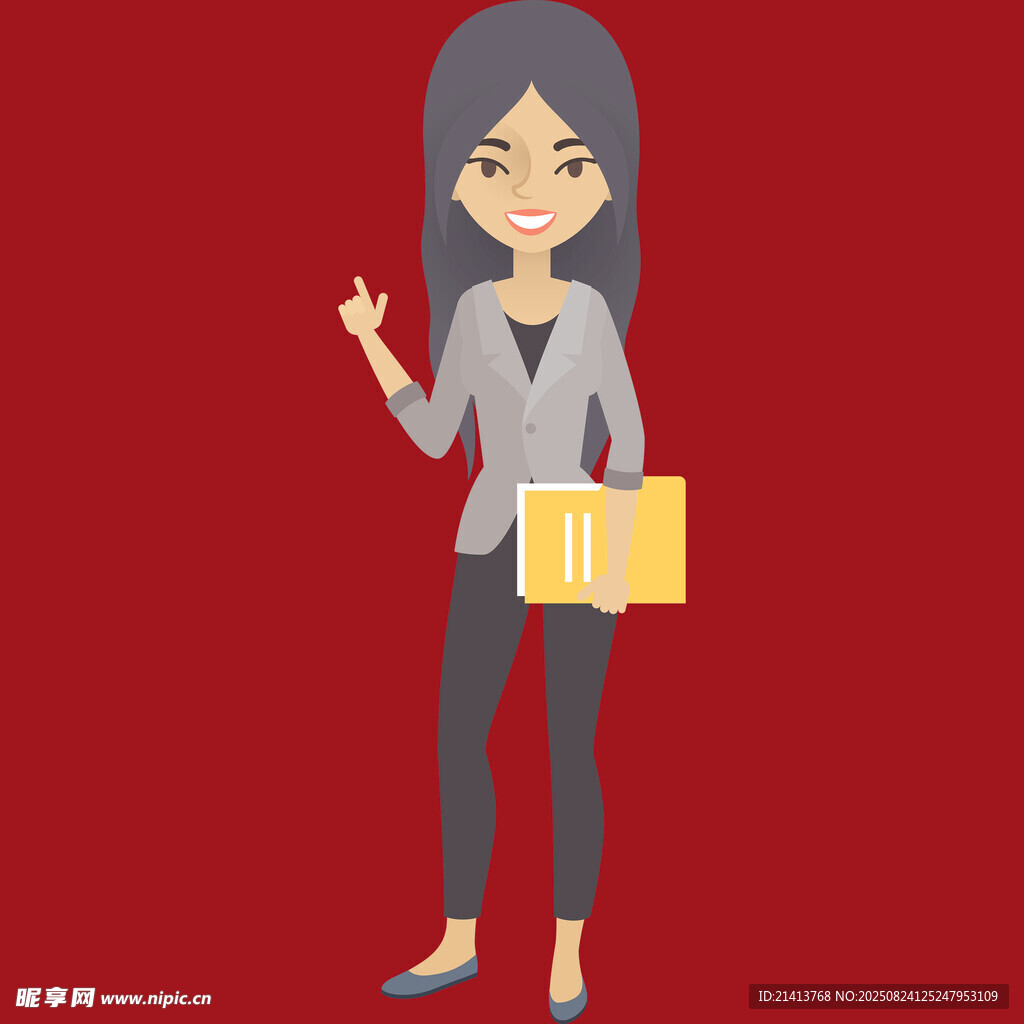 职场女性手持文件夹比耶