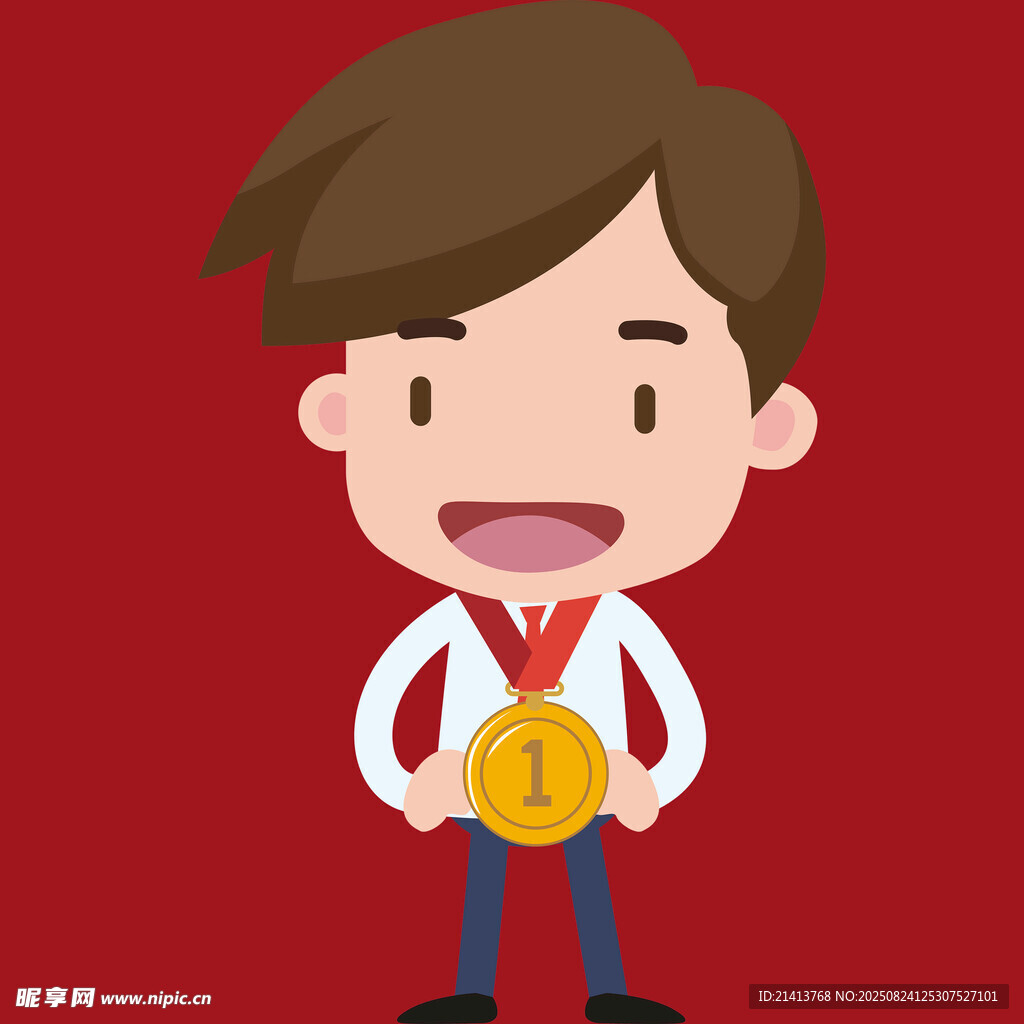 获奖男孩展示金牌