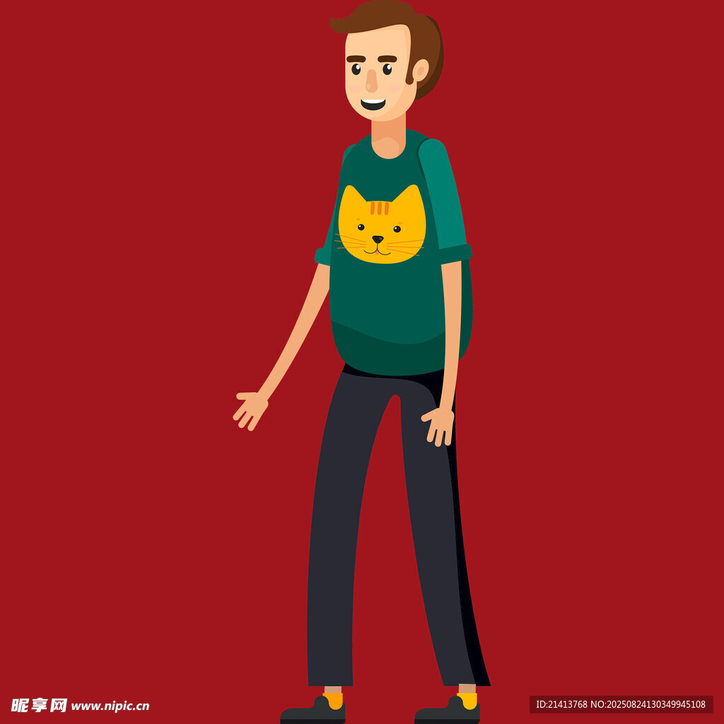 穿卡通T恤的男子