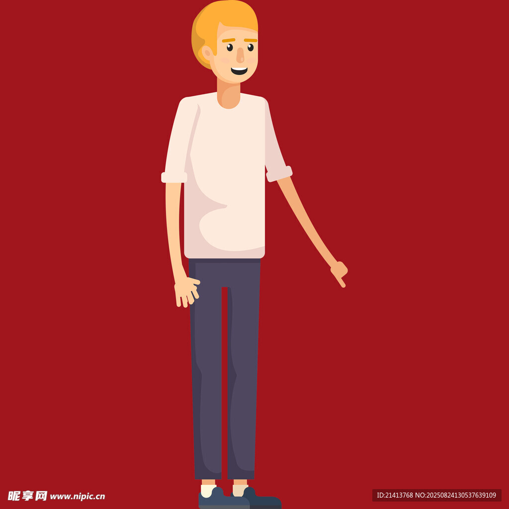 站立微笑的卡通金发男子