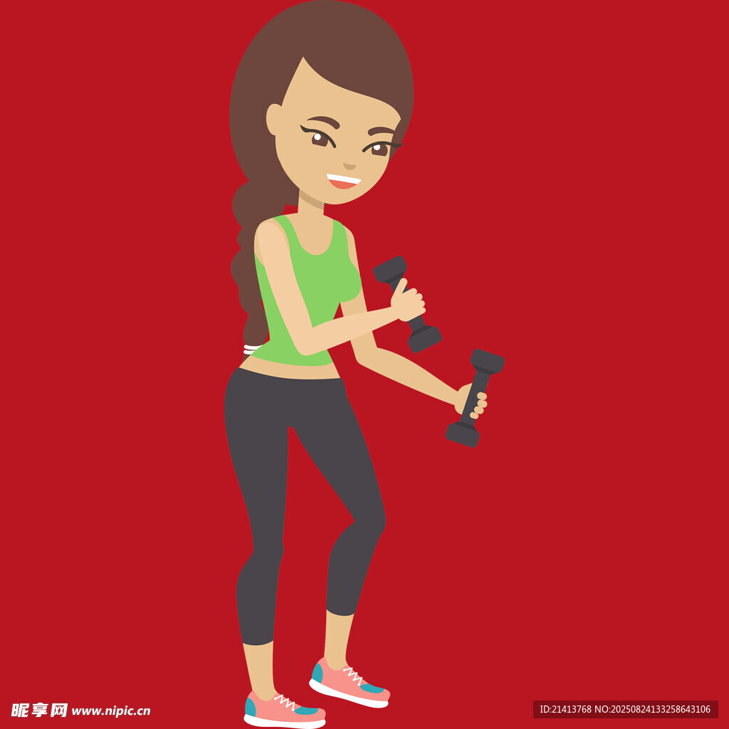 女子手持哑铃健身