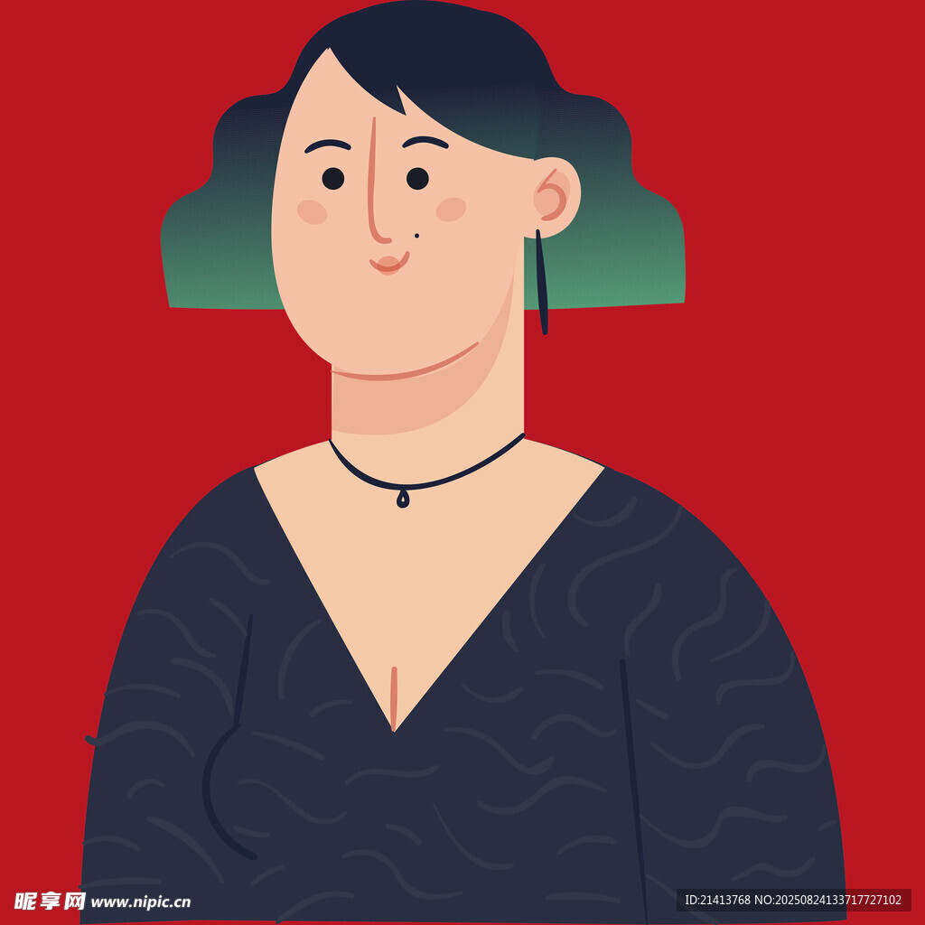 红发女子简约风插画形象
