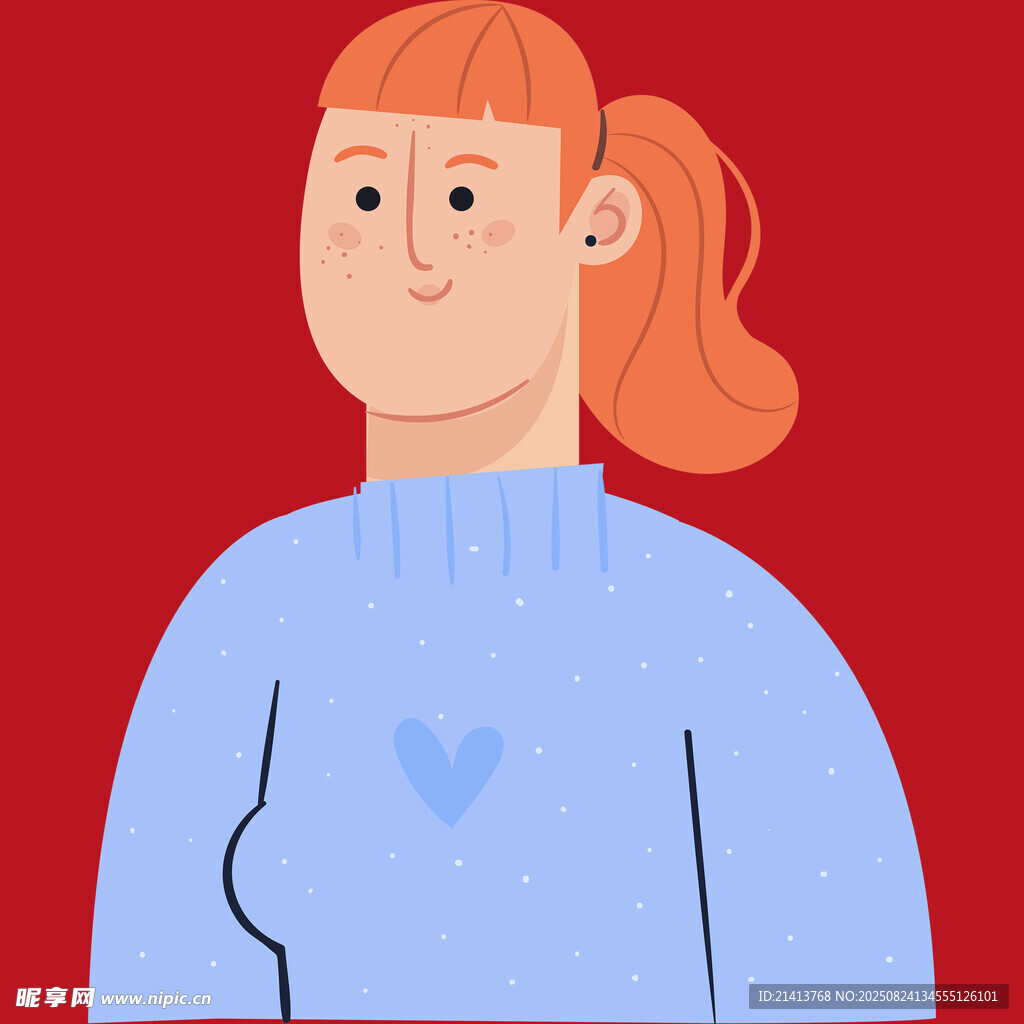扎马尾穿蓝毛衣的女孩