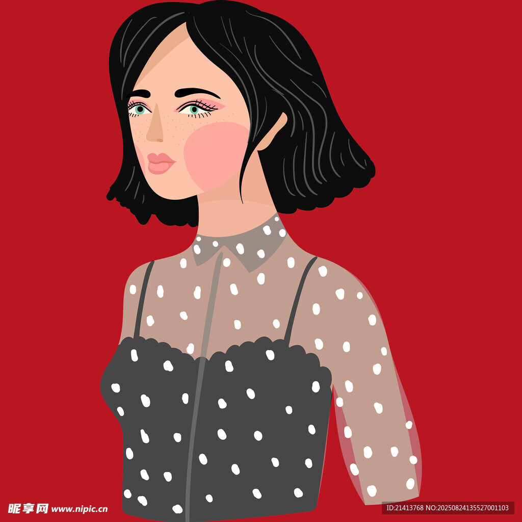 波点吊带装短发女性形象