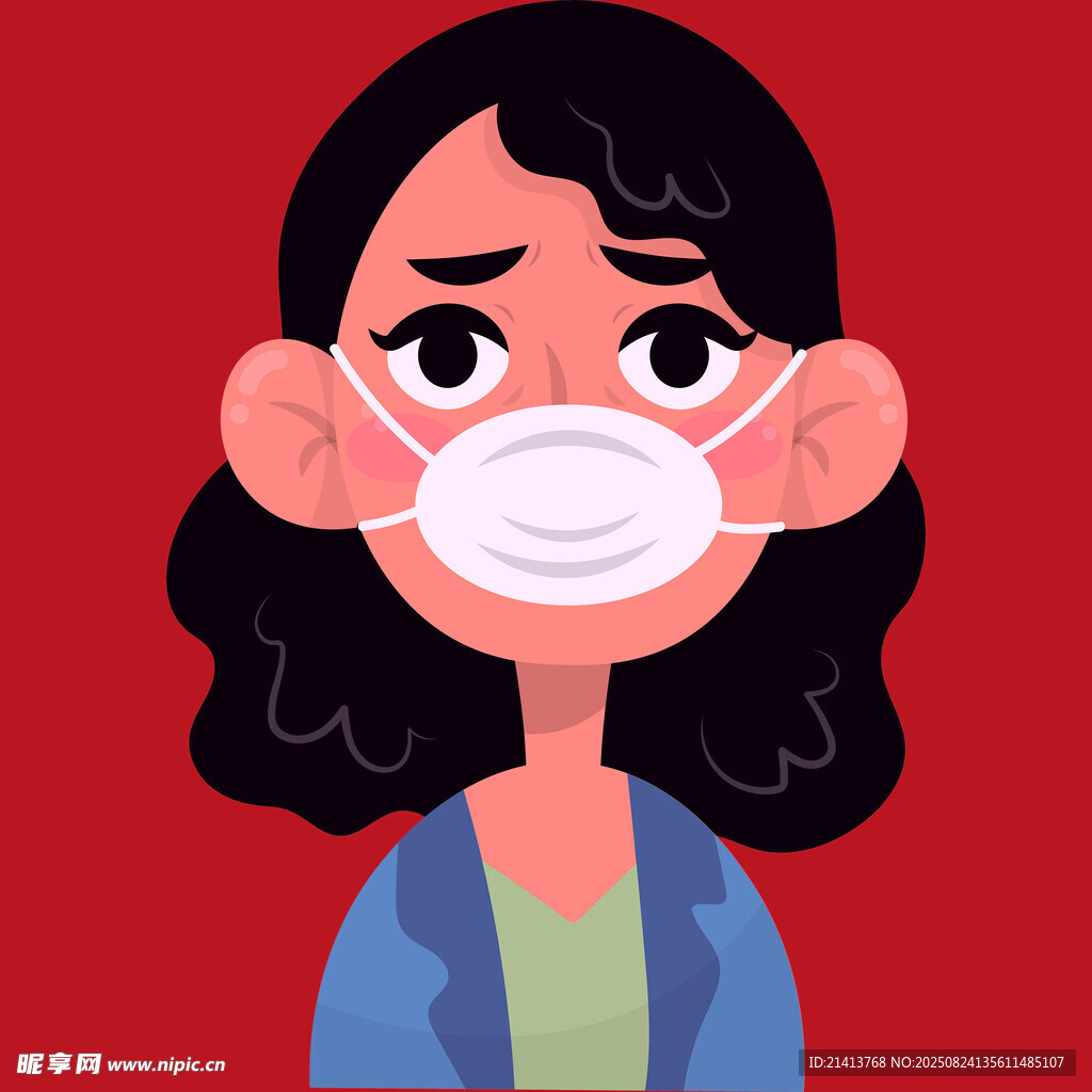 戴口罩的忧郁女性形象