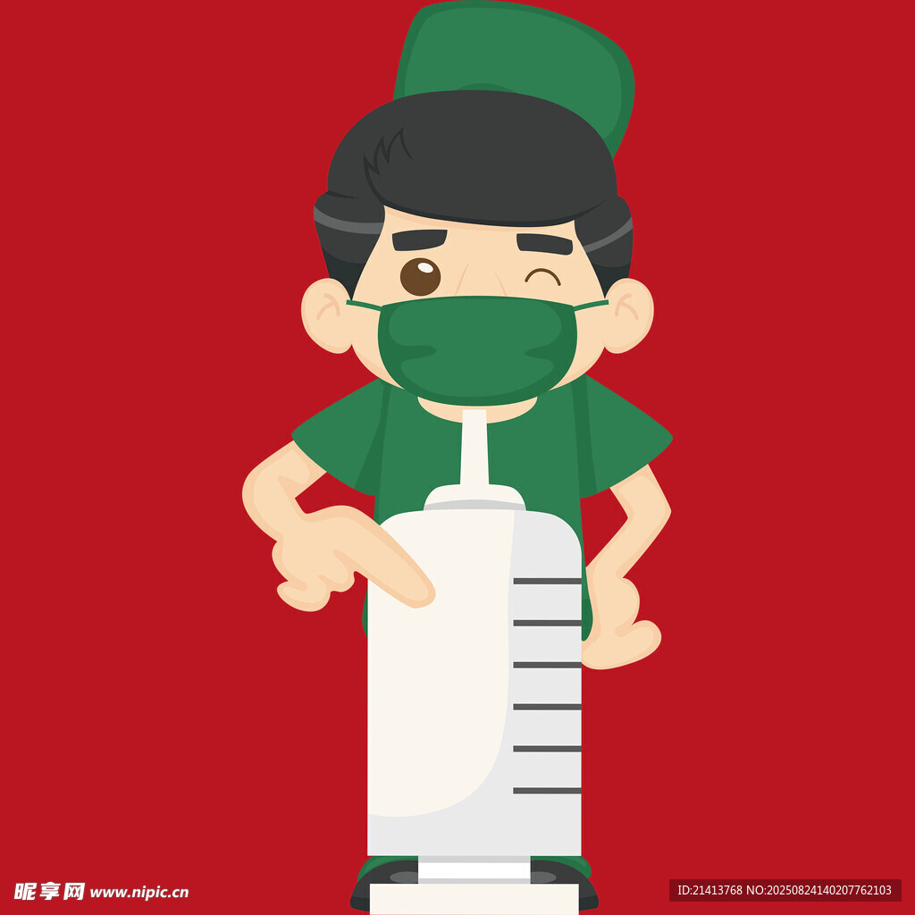 卡通护士与超大注射器