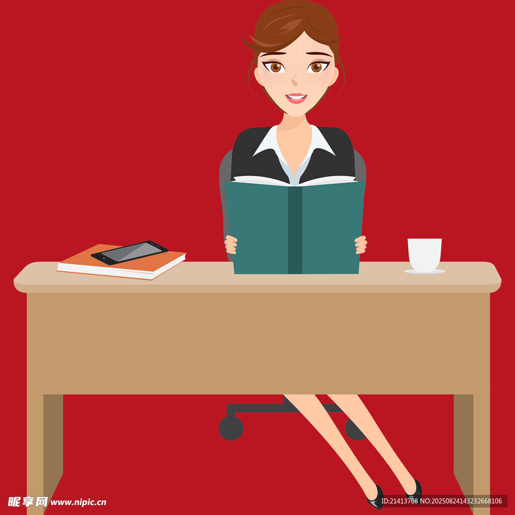 办公女性专注阅读书籍