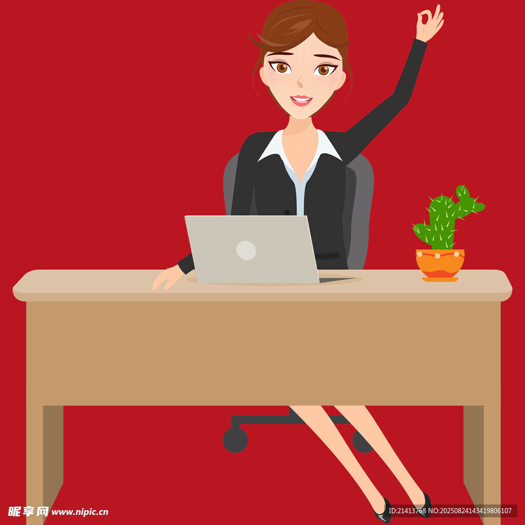 职场女性办公时举手示意
