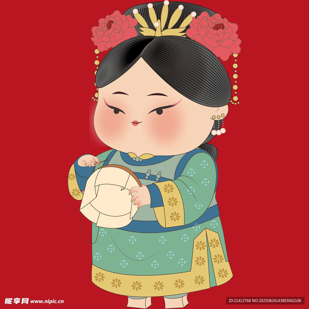 清朝萌娃格格抱玉兔
