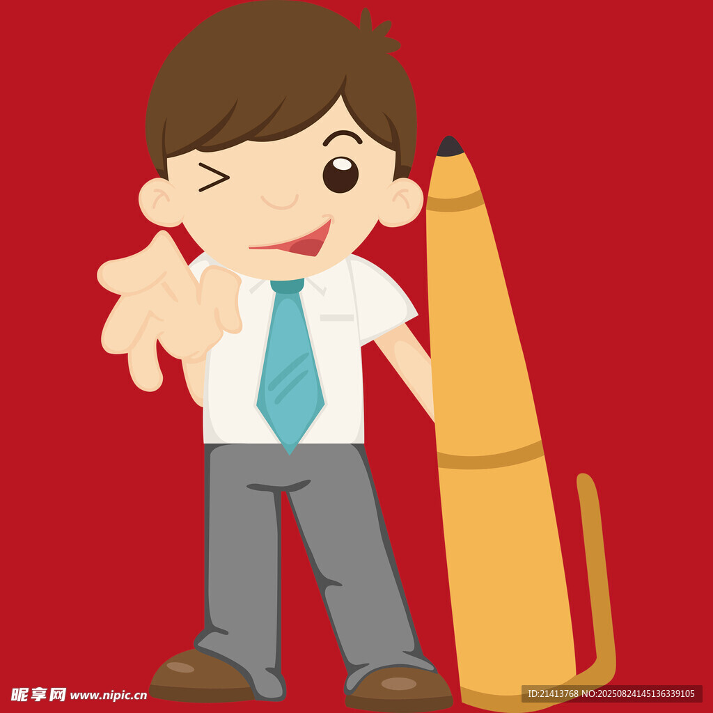 男孩与巨型铅笔创意画面