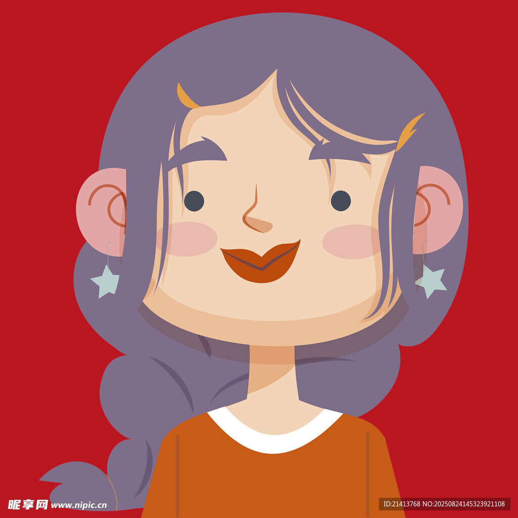紫色长发微笑卡通女孩