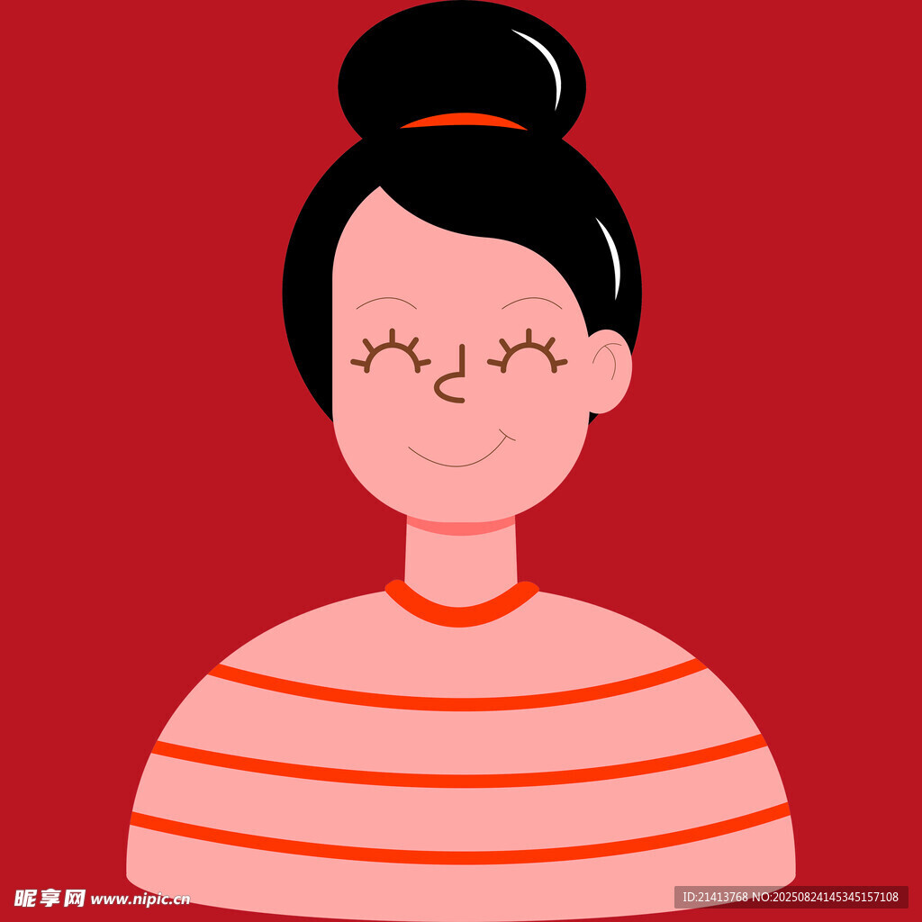 闭眼微笑的条纹上衣女孩