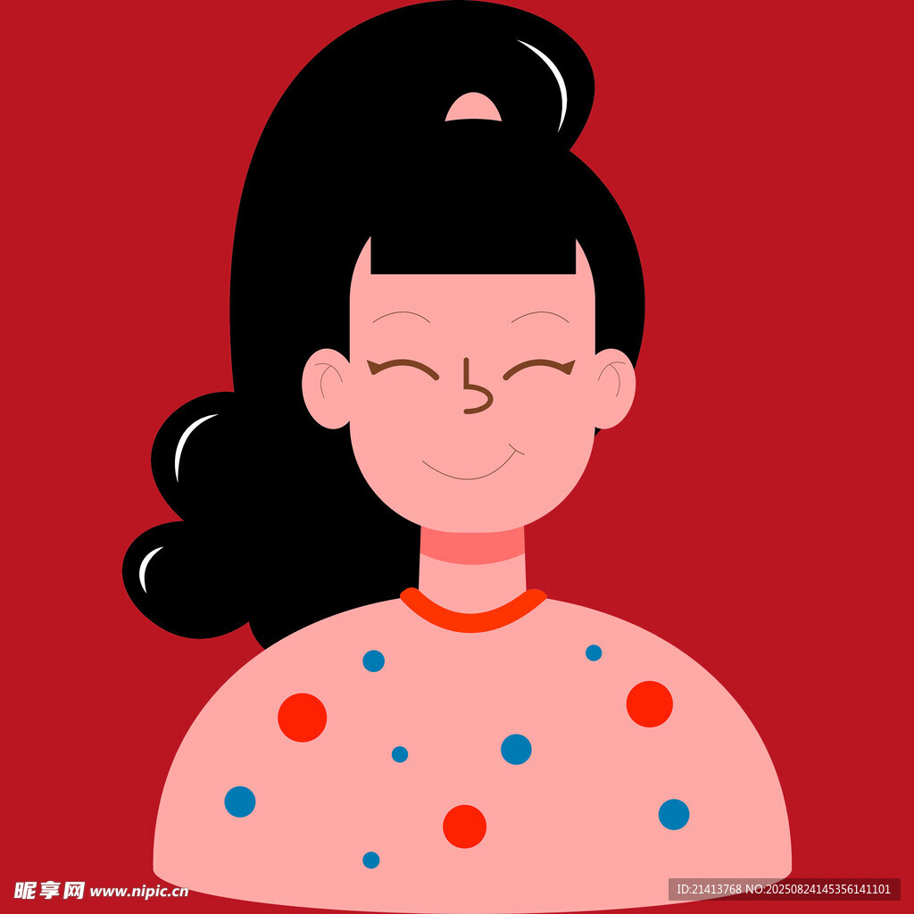 闭眼微笑的波点女孩