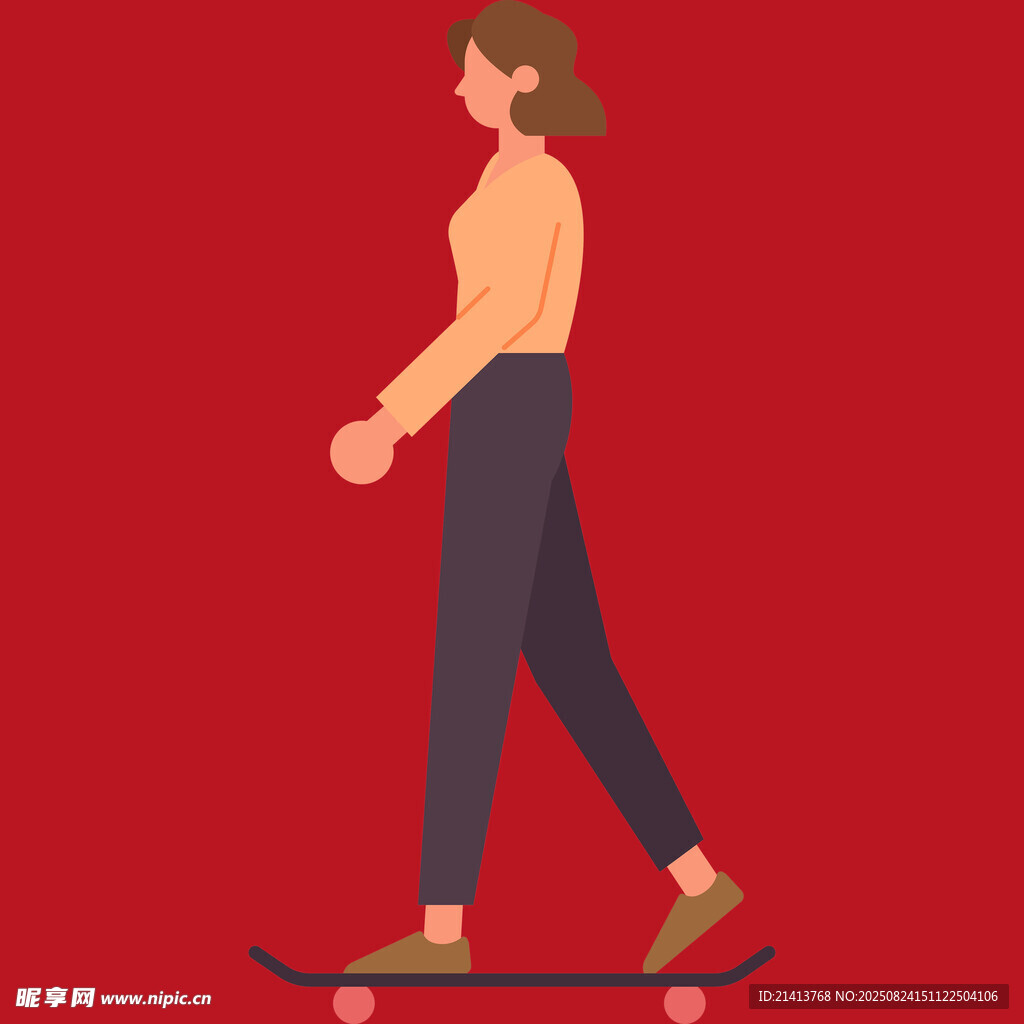 女子轻松滑行于滑板之上