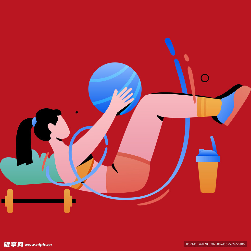 女子健身 平衡球上的活力时刻