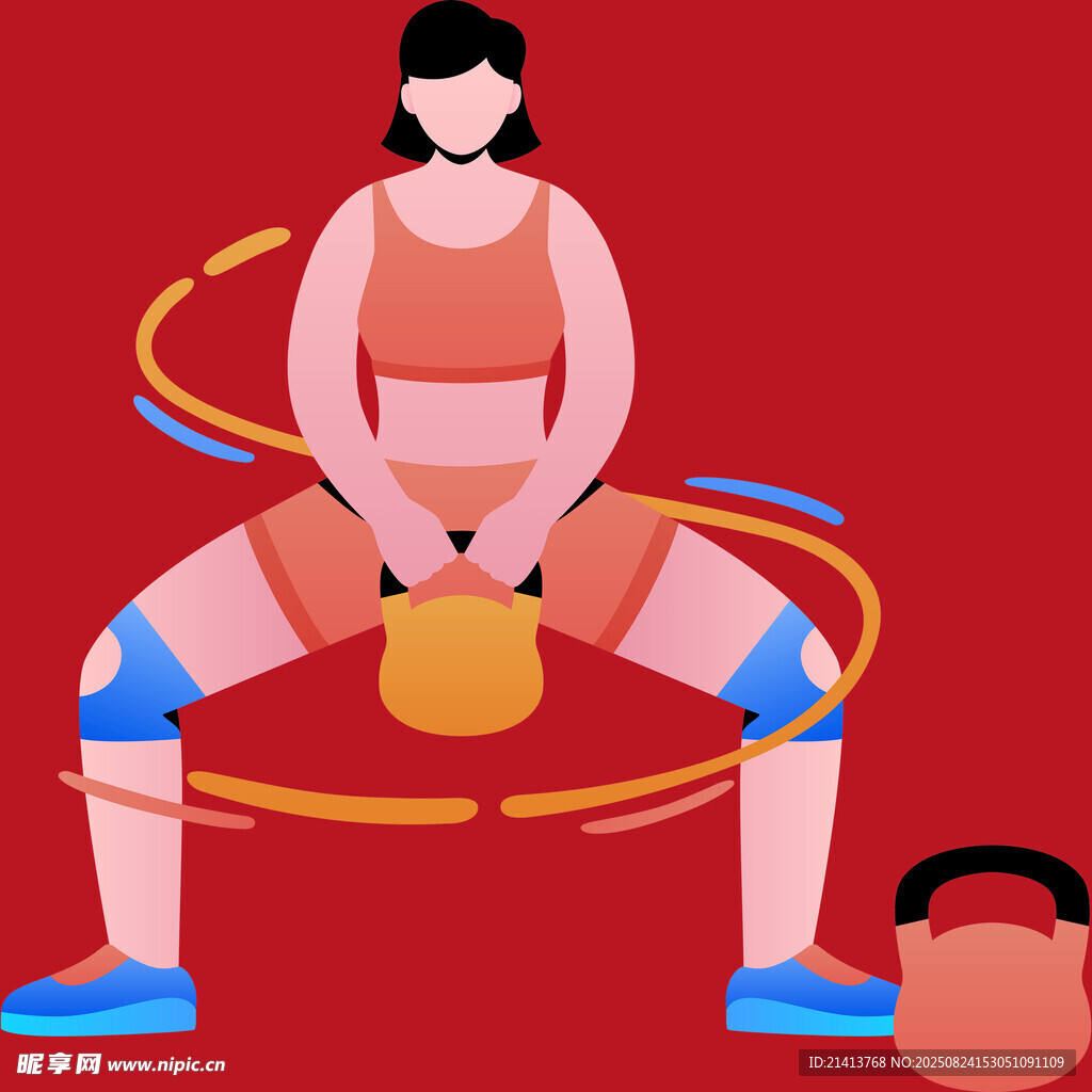 女子专注进行壶铃健身运动