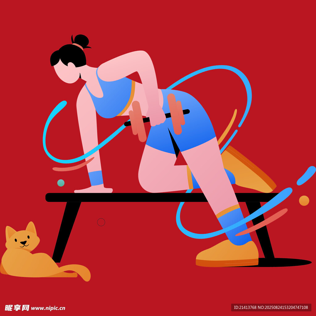 女子健身转呼啦圈与猫咪