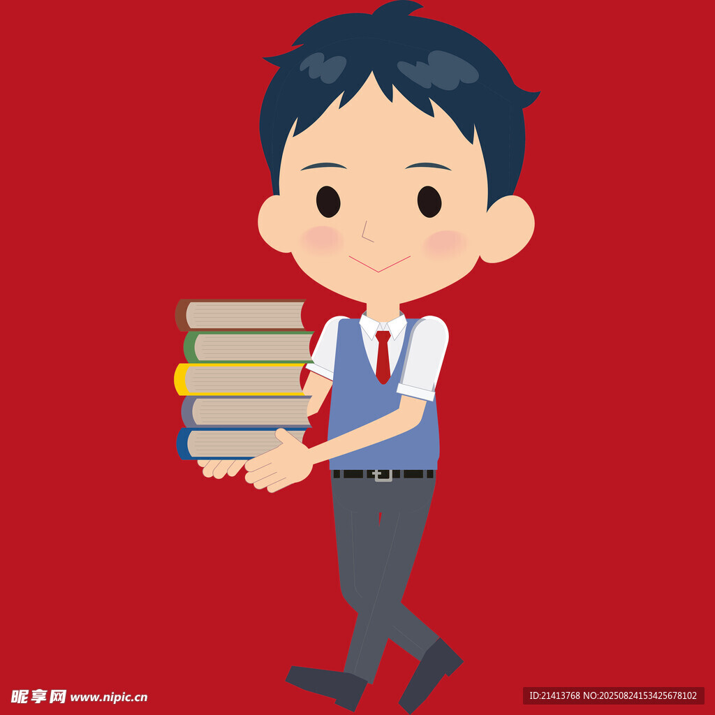 男孩手持多本书籍