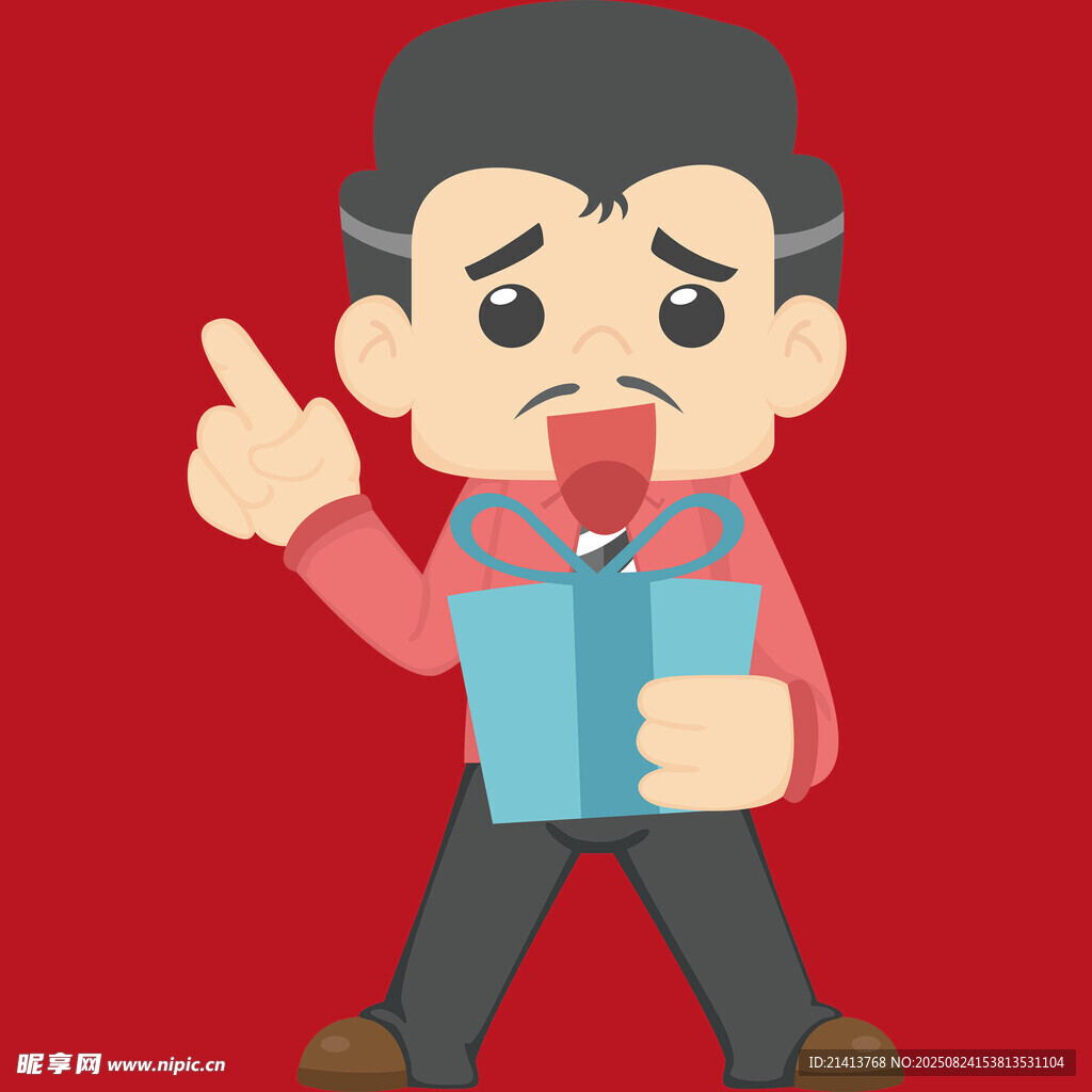 愤怒男子手持礼物指向前方