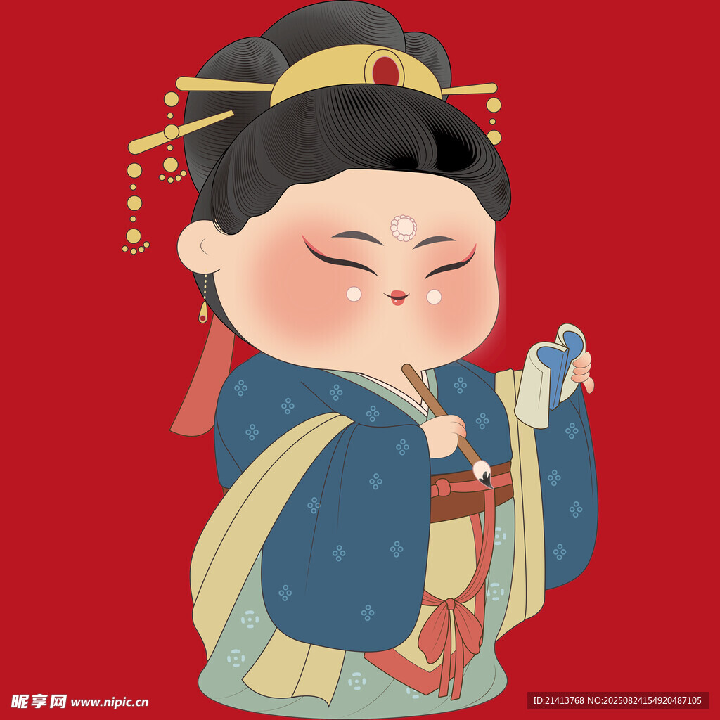 古风仕女手持书卷形象