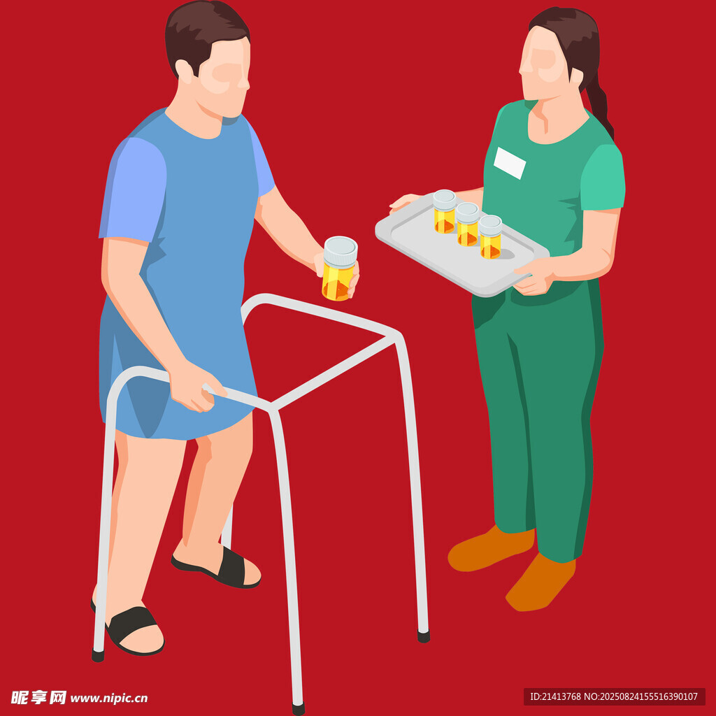 护工照顾使用助行器老人