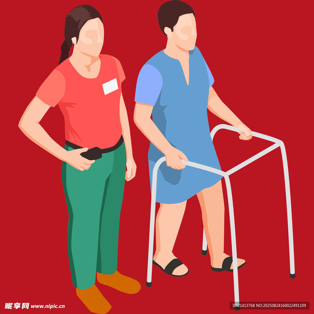 照顾老人的护工与老人