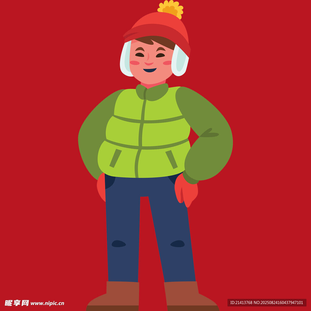 冬日保暖装扮的可爱人物