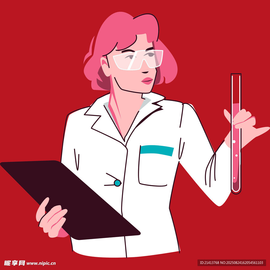 女科学家手持试管与记录板
