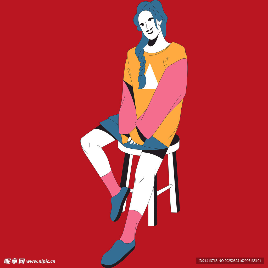 时尚坐姿女性插画