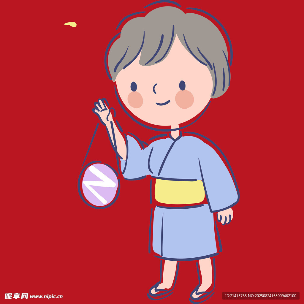 穿和服提灯笼的可爱女孩