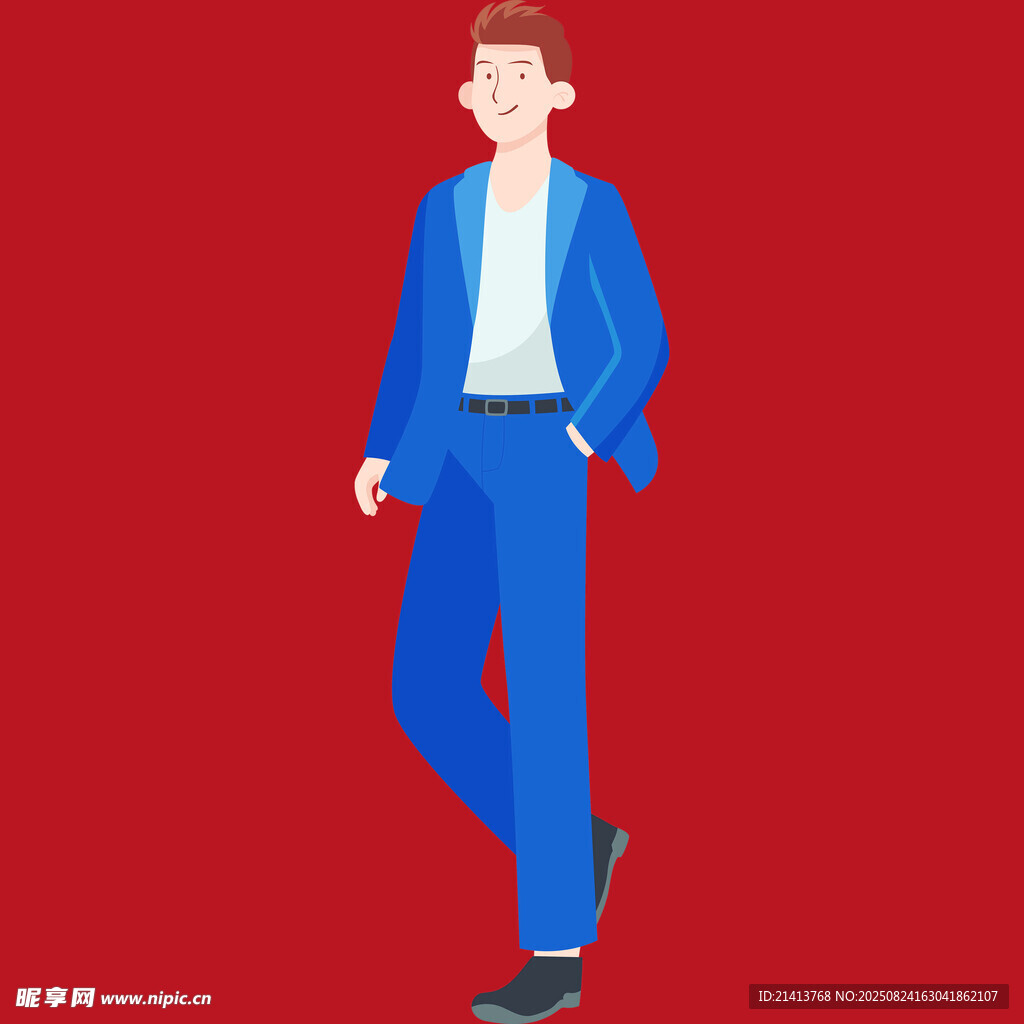 蓝色西装男士时尚插画