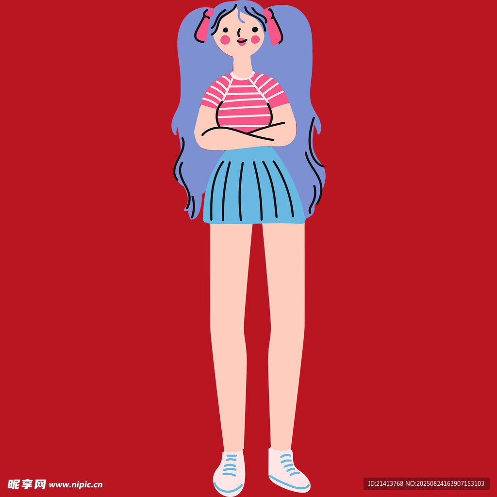 蓝发女孩的时尚休闲造型