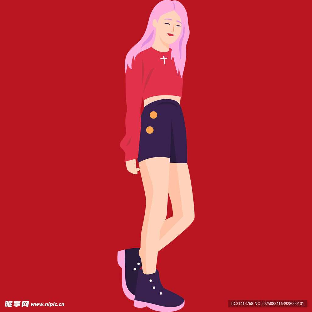 时尚粉发女孩穿搭展示