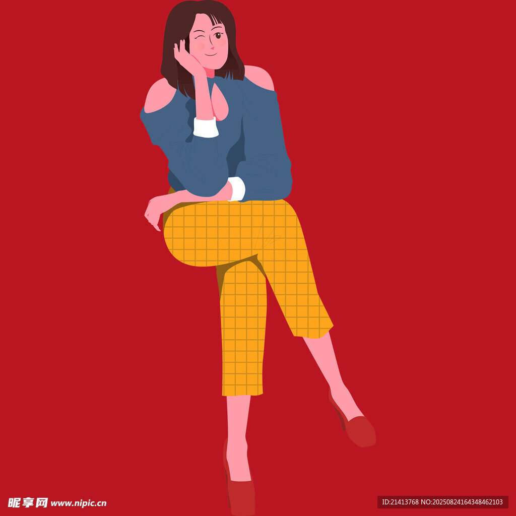 时尚坐姿女性插画形象