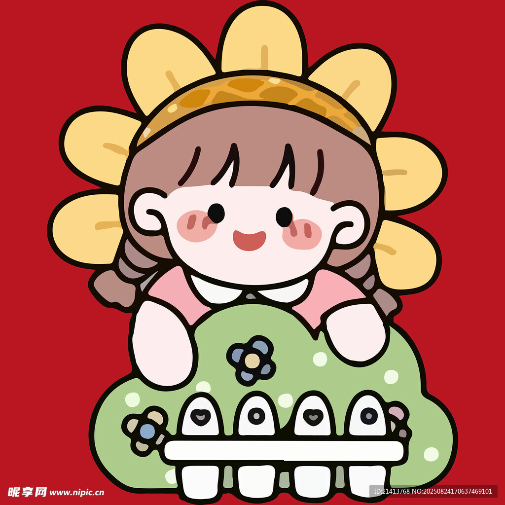 扎辫女孩与可爱绿植