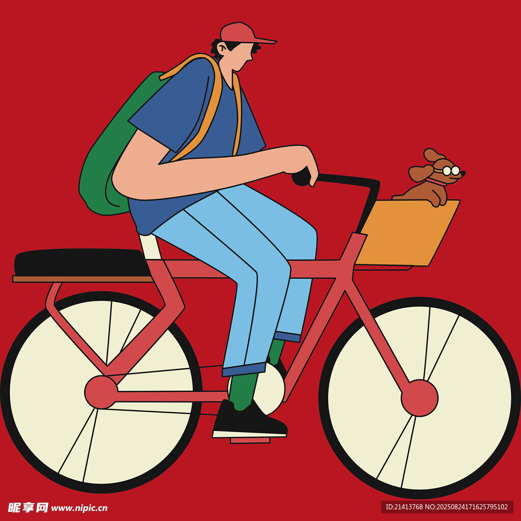男子骑车带宠物的温馨画面