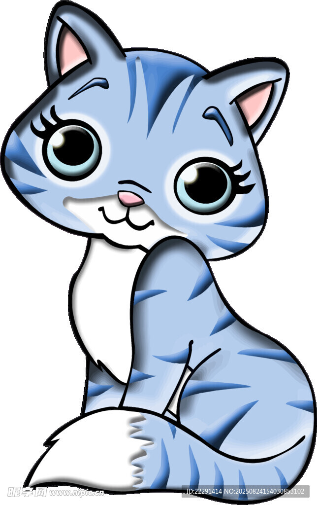 可爱蓝白条纹卡通猫咪