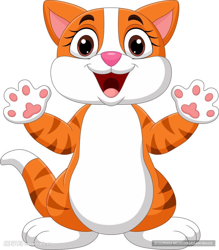 可爱卡通猫咪欢快招手