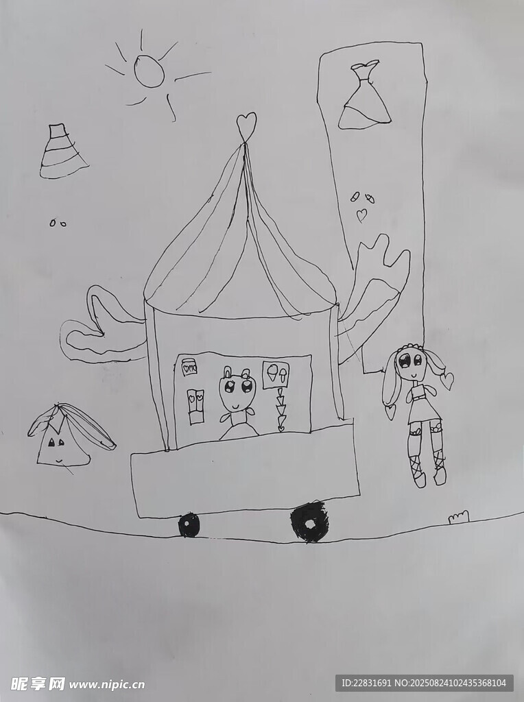 儿童手绘的零食屋冰淇淋屋场景