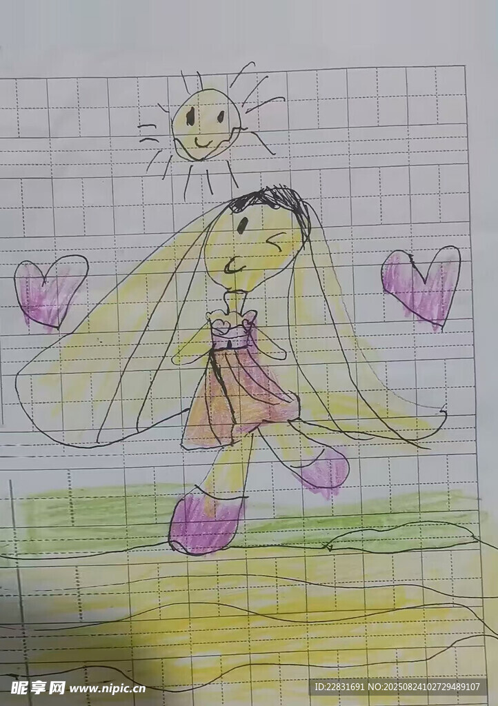 小女孩长耳造型梦幻画作