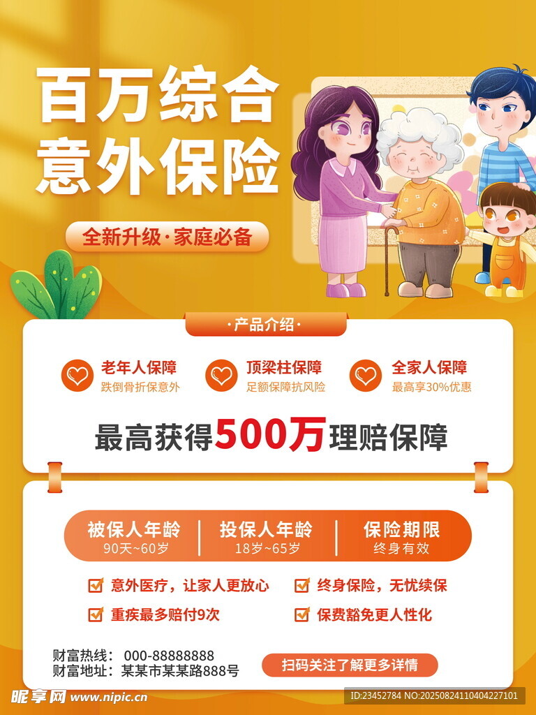 百万综合意外险宣传海报