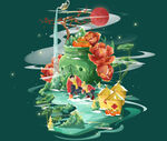 中式奇幻花卉锦鲤插画