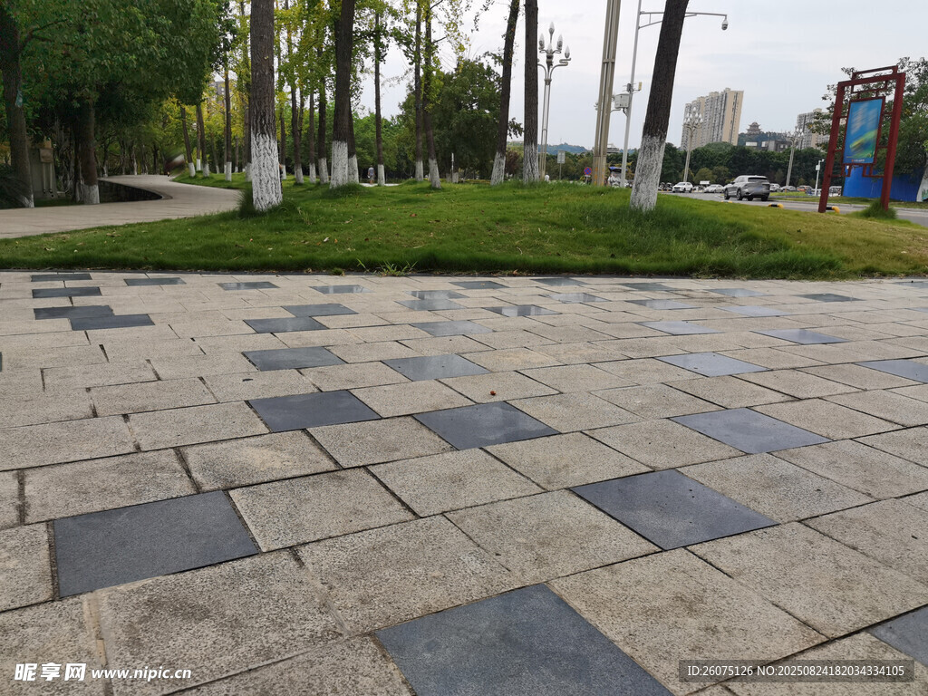 城市中整齐的石砖铺就路面