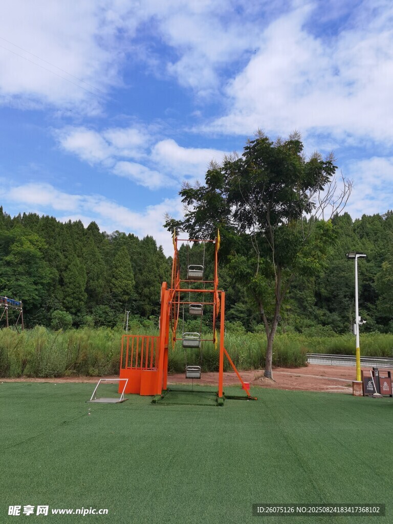 户外绿色草坪上的迷你摩天轮