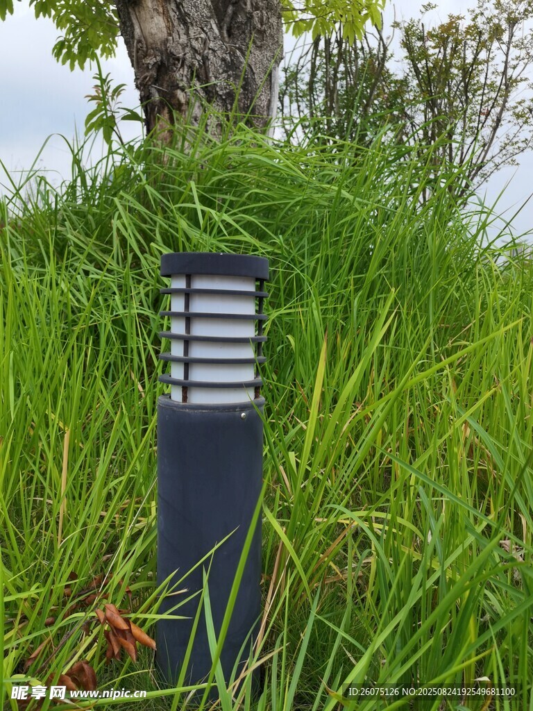 草地中的简约户外地灯