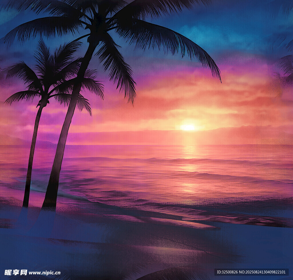 梦幻海滩日落美景