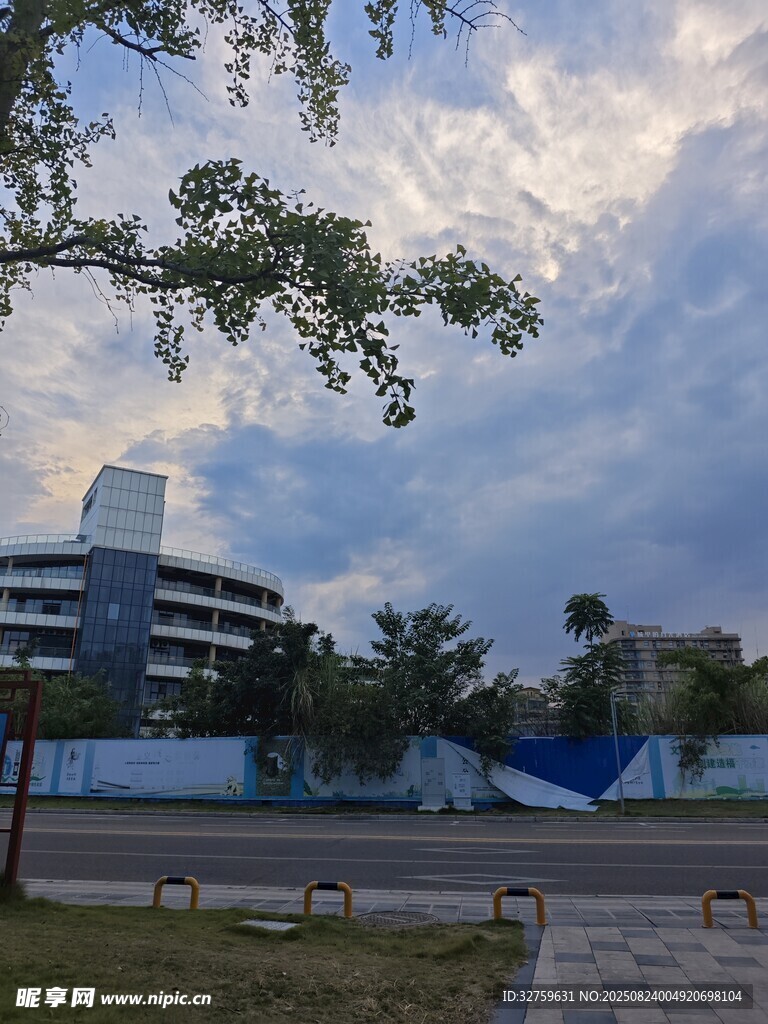 城市建筑旁的天空与树木